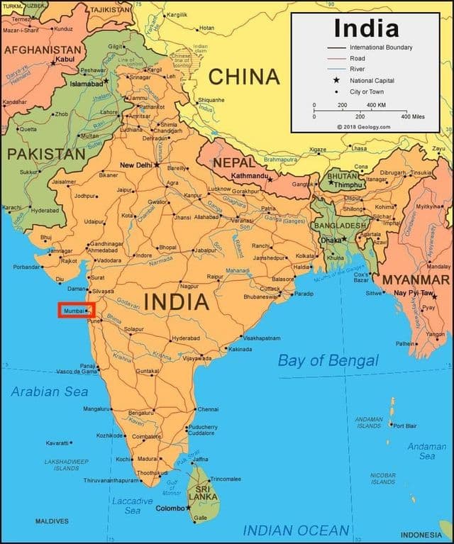 孟买 - Bombay on Maharashtra - India 地图