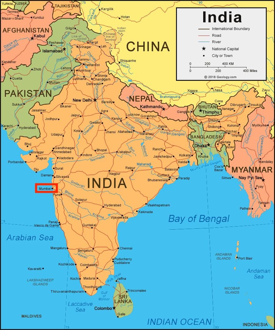 孟买 - Bombay on Maharashtra - India 地图