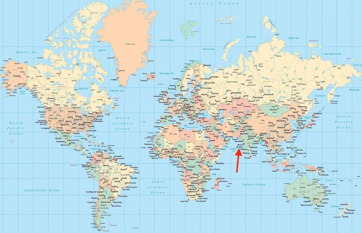 孟买 - Bombay在世界地图上的位置